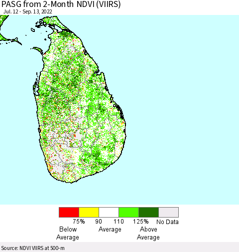 Sri Lanka PASG from 2-Month NDVI (VIIRS) Thematic Map For 9/6/2022 - 9/13/2022