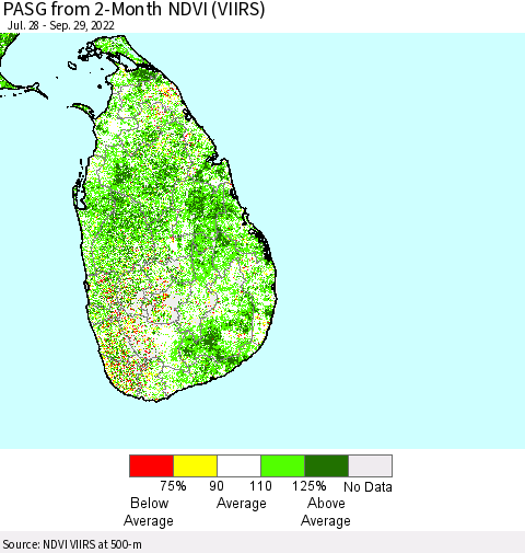 Sri Lanka PASG from 2-Month NDVI (VIIRS) Thematic Map For 9/22/2022 - 9/29/2022