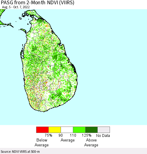 Sri Lanka PASG from 2-Month NDVI (VIIRS) Thematic Map For 9/30/2022 - 10/7/2022