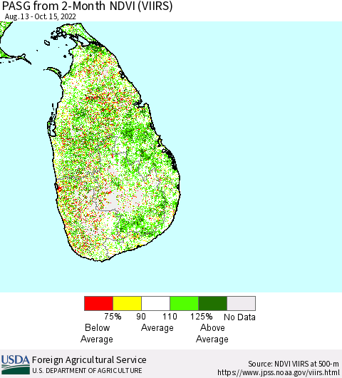 Sri Lanka PASG from 2-Month NDVI (VIIRS) Thematic Map For 10/11/2022 - 10/20/2022