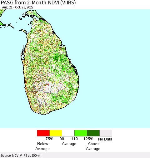 Sri Lanka PASG from 2-Month NDVI (VIIRS) Thematic Map For 10/16/2022 - 10/23/2022