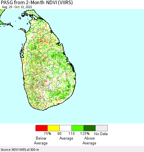 Sri Lanka PASG from 2-Month NDVI (VIIRS) Thematic Map For 10/21/2022 - 10/31/2022