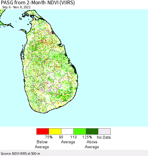 Sri Lanka PASG from 2-Month NDVI (VIIRS) Thematic Map For 11/1/2022 - 11/8/2022