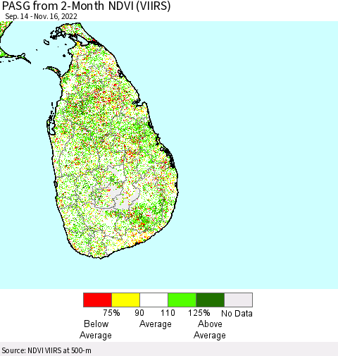 Sri Lanka PASG from 2-Month NDVI (VIIRS) Thematic Map For 11/9/2022 - 11/16/2022