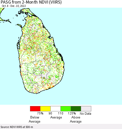 Sri Lanka PASG from 2-Month NDVI (VIIRS) Thematic Map For 12/1/2022 - 12/10/2022