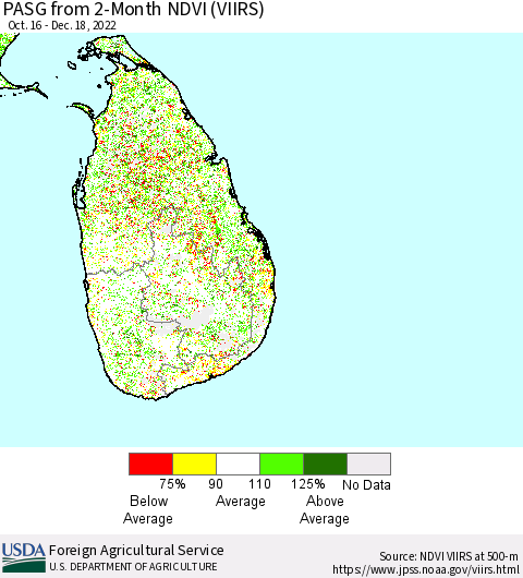 Sri Lanka PASG from 2-Month NDVI (VIIRS) Thematic Map For 12/11/2022 - 12/20/2022