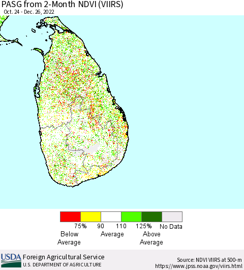 Sri Lanka PASG from 2-Month NDVI (VIIRS) Thematic Map For 12/21/2022 - 12/31/2022