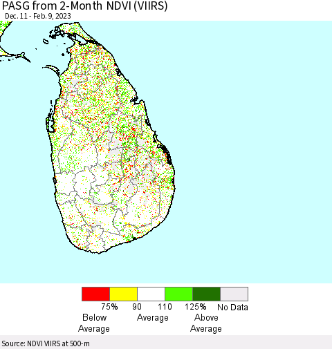Sri Lanka PASG from 2-Month NDVI (VIIRS) Thematic Map For 2/2/2023 - 2/9/2023