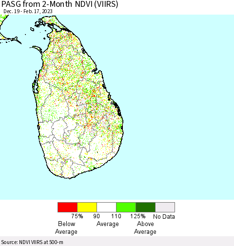 Sri Lanka PASG from 2-Month NDVI (VIIRS) Thematic Map For 2/10/2023 - 2/17/2023
