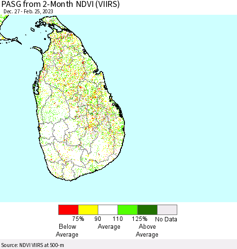 Sri Lanka PASG from 2-Month NDVI (VIIRS) Thematic Map For 2/18/2023 - 2/25/2023
