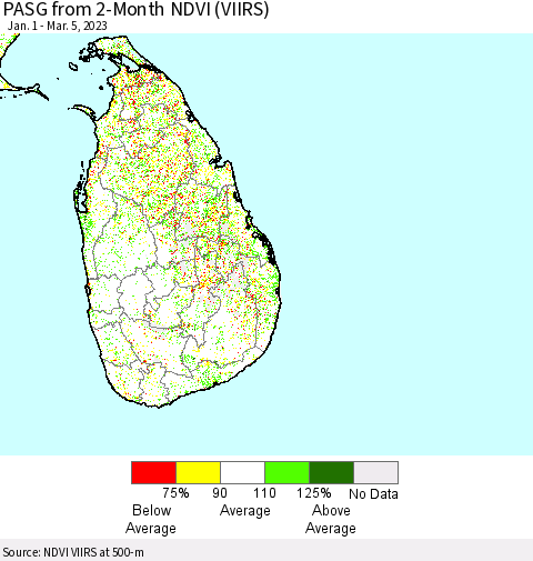Sri Lanka PASG from 2-Month NDVI (VIIRS) Thematic Map For 2/26/2023 - 3/5/2023
