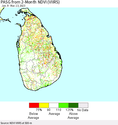Sri Lanka PASG from 2-Month NDVI (VIIRS) Thematic Map For 3/6/2023 - 3/13/2023
