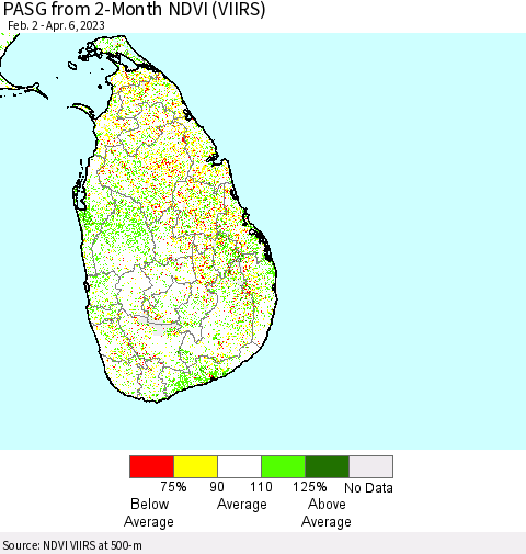 Sri Lanka PASG from 2-Month NDVI (VIIRS) Thematic Map For 3/30/2023 - 4/6/2023