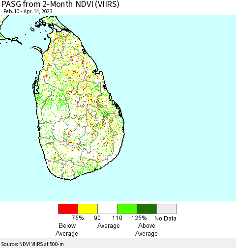 Sri Lanka PASG from 2-Month NDVI (VIIRS) Thematic Map For 4/7/2023 - 4/14/2023