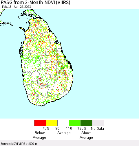 Sri Lanka PASG from 2-Month NDVI (VIIRS) Thematic Map For 4/15/2023 - 4/22/2023