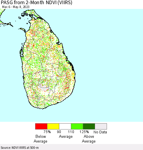 Sri Lanka PASG from 2-Month NDVI (VIIRS) Thematic Map For 5/1/2023 - 5/8/2023