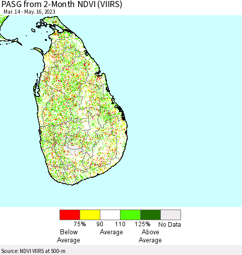 Sri Lanka PASG from 2-Month NDVI (VIIRS) Thematic Map For 5/9/2023 - 5/16/2023