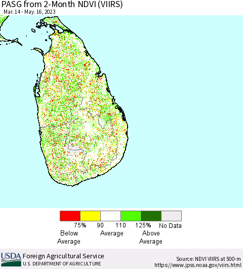 Sri Lanka PASG from 2-Month NDVI (VIIRS) Thematic Map For 5/11/2023 - 5/20/2023