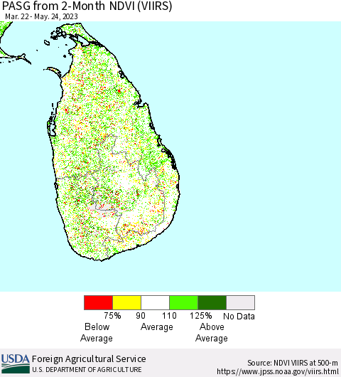 Sri Lanka PASG from 2-Month NDVI (VIIRS) Thematic Map For 5/21/2023 - 5/31/2023