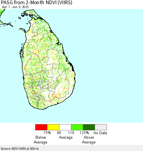 Sri Lanka PASG from 2-Month NDVI (VIIRS) Thematic Map For 6/2/2023 - 6/9/2023