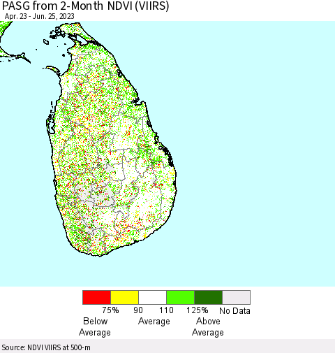 Sri Lanka PASG from 2-Month NDVI (VIIRS) Thematic Map For 6/18/2023 - 6/25/2023