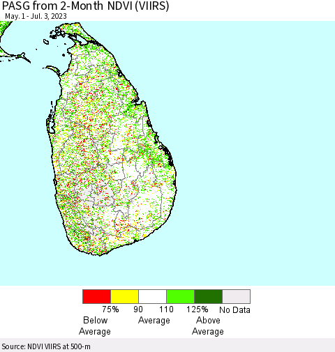 Sri Lanka PASG from 2-Month NDVI (VIIRS) Thematic Map For 6/26/2023 - 7/3/2023