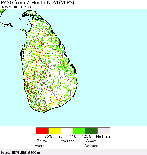 Sri Lanka PASG from 2-Month NDVI (VIIRS) Thematic Map For 7/4/2023 - 7/11/2023
