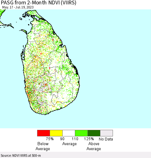 Sri Lanka PASG from 2-Month NDVI (VIIRS) Thematic Map For 7/12/2023 - 7/19/2023