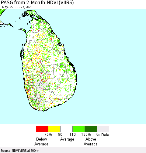 Sri Lanka PASG from 2-Month NDVI (VIIRS) Thematic Map For 7/20/2023 - 7/27/2023