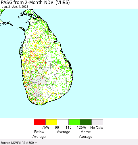 Sri Lanka PASG from 2-Month NDVI (VIIRS) Thematic Map For 7/28/2023 - 8/4/2023