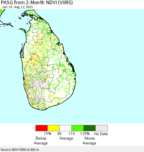 Sri Lanka PASG from 2-Month NDVI (VIIRS) Thematic Map For 8/5/2023 - 8/12/2023