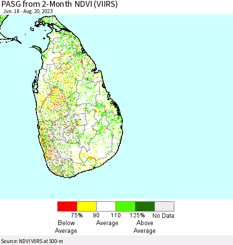 Sri Lanka PASG from 2-Month NDVI (VIIRS) Thematic Map For 8/11/2023 - 8/20/2023