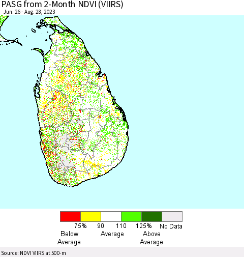 Sri Lanka PASG from 2-Month NDVI (VIIRS) Thematic Map For 8/21/2023 - 8/28/2023