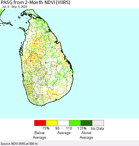 Sri Lanka PASG from 2-Month NDVI (VIIRS) Thematic Map For 8/29/2023 - 9/5/2023