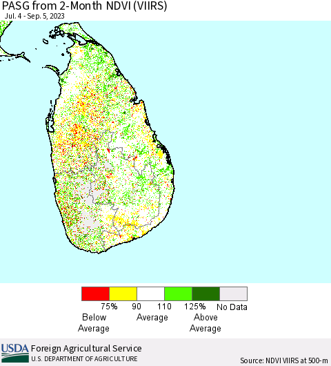 Sri Lanka PASG from 2-Month NDVI (VIIRS) Thematic Map For 9/1/2023 - 9/10/2023