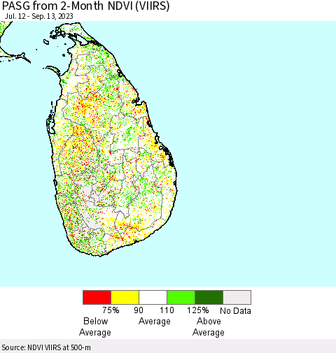 Sri Lanka PASG from 2-Month NDVI (VIIRS) Thematic Map For 9/6/2023 - 9/13/2023
