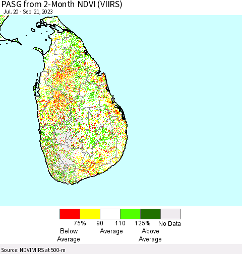 Sri Lanka PASG from 2-Month NDVI (VIIRS) Thematic Map For 9/14/2023 - 9/21/2023