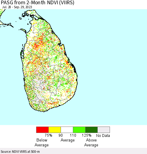 Sri Lanka PASG from 2-Month NDVI (VIIRS) Thematic Map For 9/22/2023 - 9/29/2023