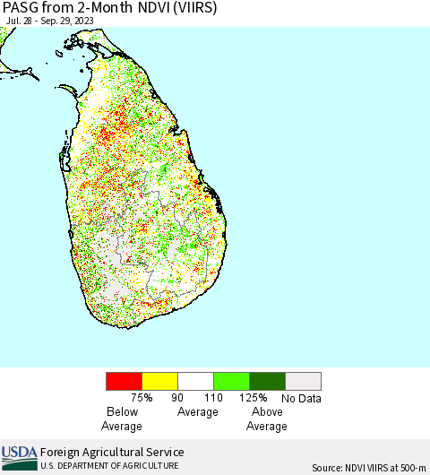 Sri Lanka PASG from 2-Month NDVI (VIIRS) Thematic Map For 9/21/2023 - 9/30/2023