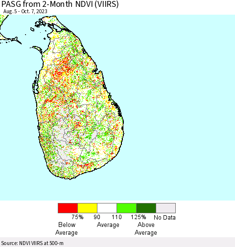 Sri Lanka PASG from 2-Month NDVI (VIIRS) Thematic Map For 9/30/2023 - 10/7/2023