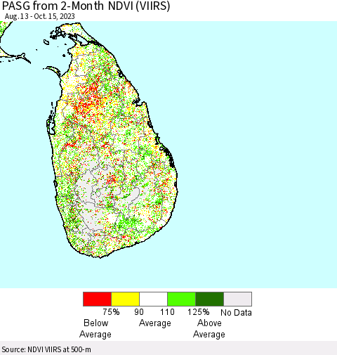 Sri Lanka PASG from 2-Month NDVI (VIIRS) Thematic Map For 10/8/2023 - 10/15/2023