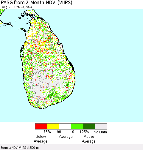 Sri Lanka PASG from 2-Month NDVI (VIIRS) Thematic Map For 10/16/2023 - 10/23/2023