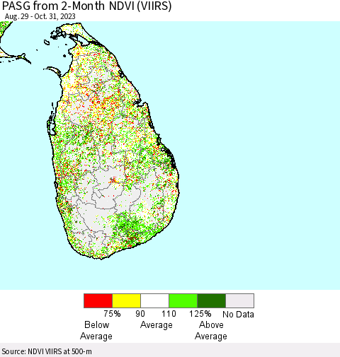 Sri Lanka PASG from 2-Month NDVI (VIIRS) Thematic Map For 10/21/2023 - 10/31/2023