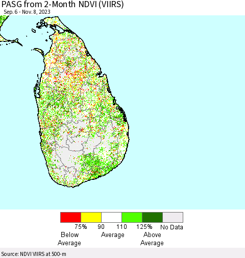 Sri Lanka PASG from 2-Month NDVI (VIIRS) Thematic Map For 11/1/2023 - 11/8/2023