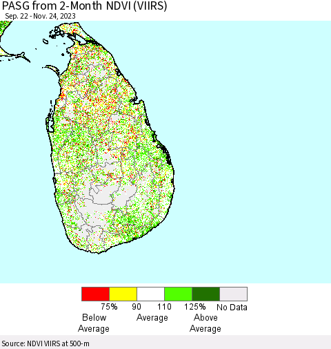 Sri Lanka PASG from 2-Month NDVI (VIIRS) Thematic Map For 11/17/2023 - 11/24/2023