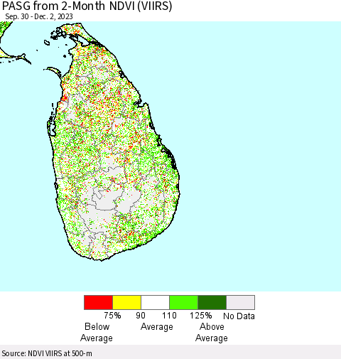 Sri Lanka PASG from 2-Month NDVI (VIIRS) Thematic Map For 11/25/2023 - 12/2/2023
