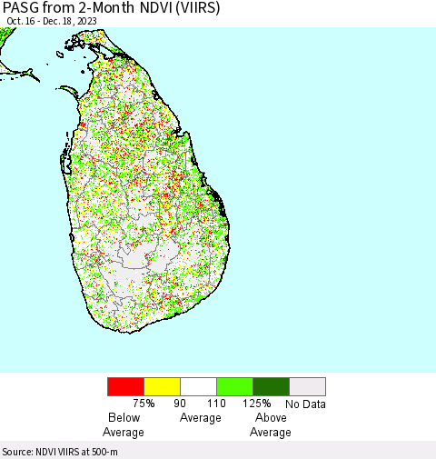Sri Lanka PASG from 2-Month NDVI (VIIRS) Thematic Map For 12/11/2023 - 12/18/2023