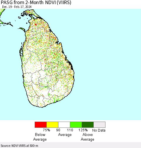 Sri Lanka PASG from 2-Month NDVI (VIIRS) Thematic Map For 2/10/2024 - 2/17/2024