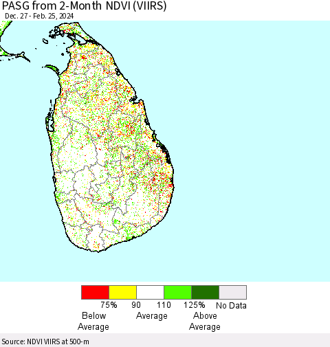 Sri Lanka PASG from 2-Month NDVI (VIIRS) Thematic Map For 2/18/2024 - 2/25/2024