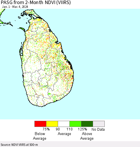 Sri Lanka PASG from 2-Month NDVI (VIIRS) Thematic Map For 2/26/2024 - 3/4/2024